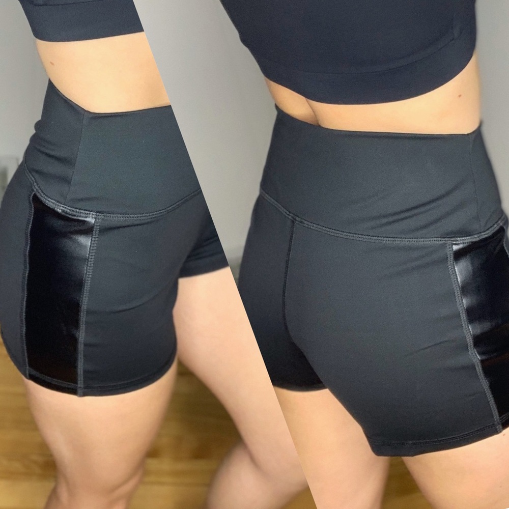 Black Faux Leather Stripe Shorts